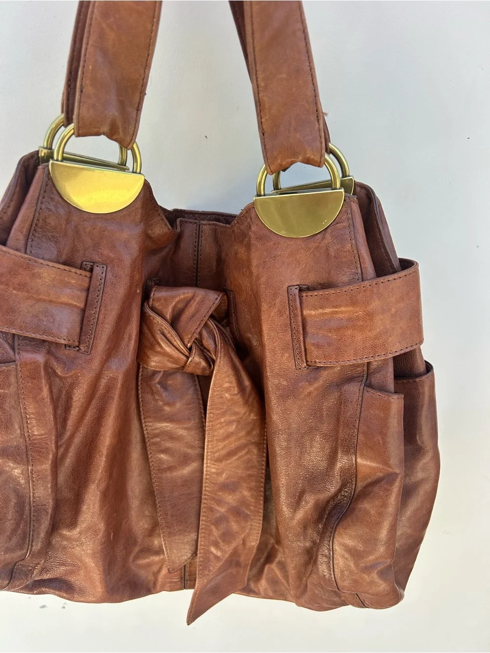 Koba Brown Leather Hobo Shoulder Bag Large Slouchy Tote Purse with Gold Hardware